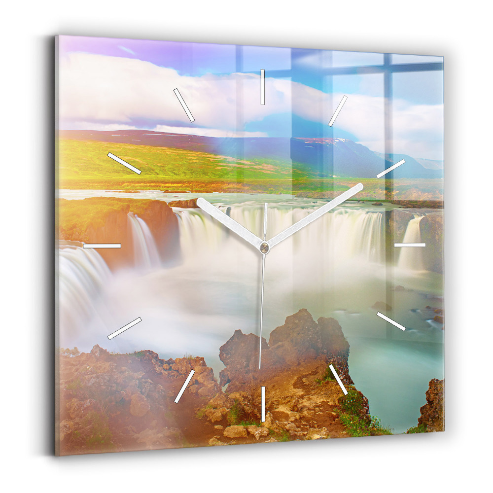 Zegar ścienny kwadratowy Godafoss na Islandii