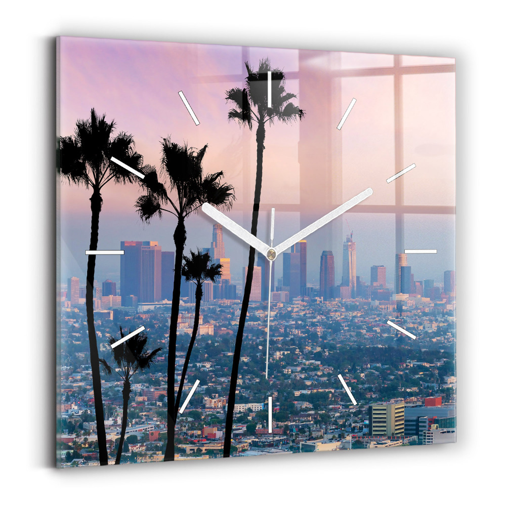 Zegar ścienny kwadratowy Zachód słońca Los Angeles