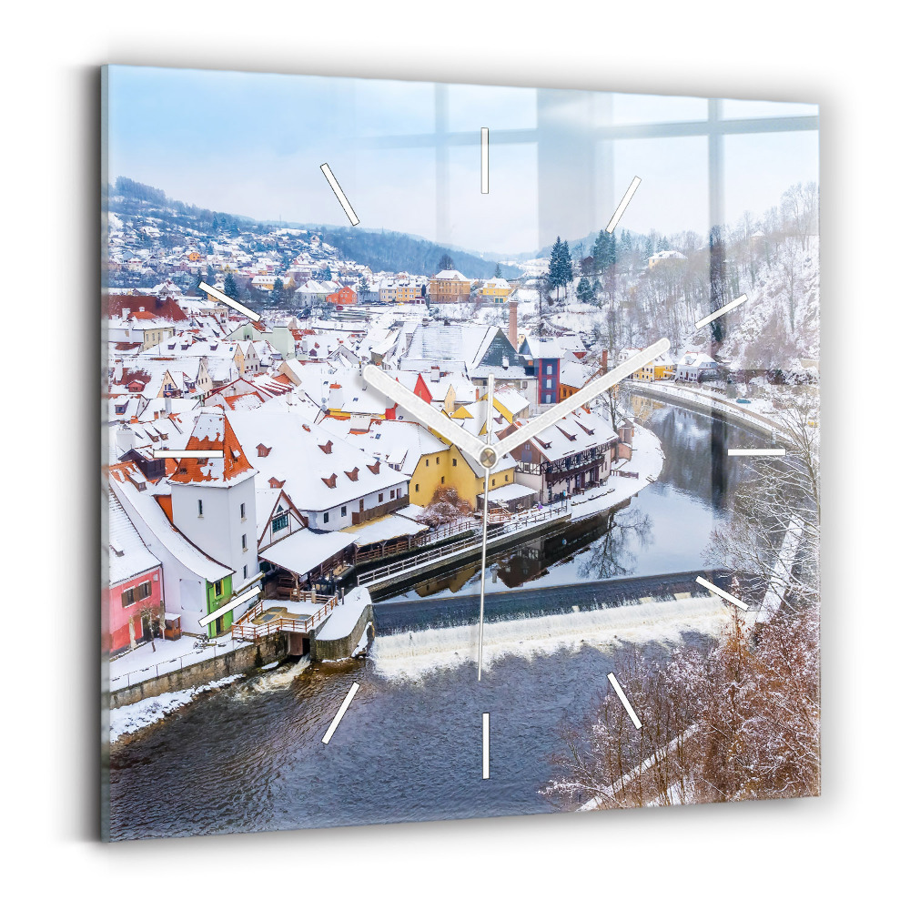Zegar ścienny kwadratowy Panorama miasta w zimie