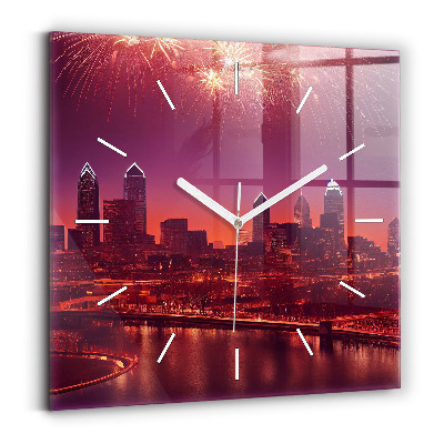 Zegar szklany kwadratowy Miasto nocą w Philadelphia