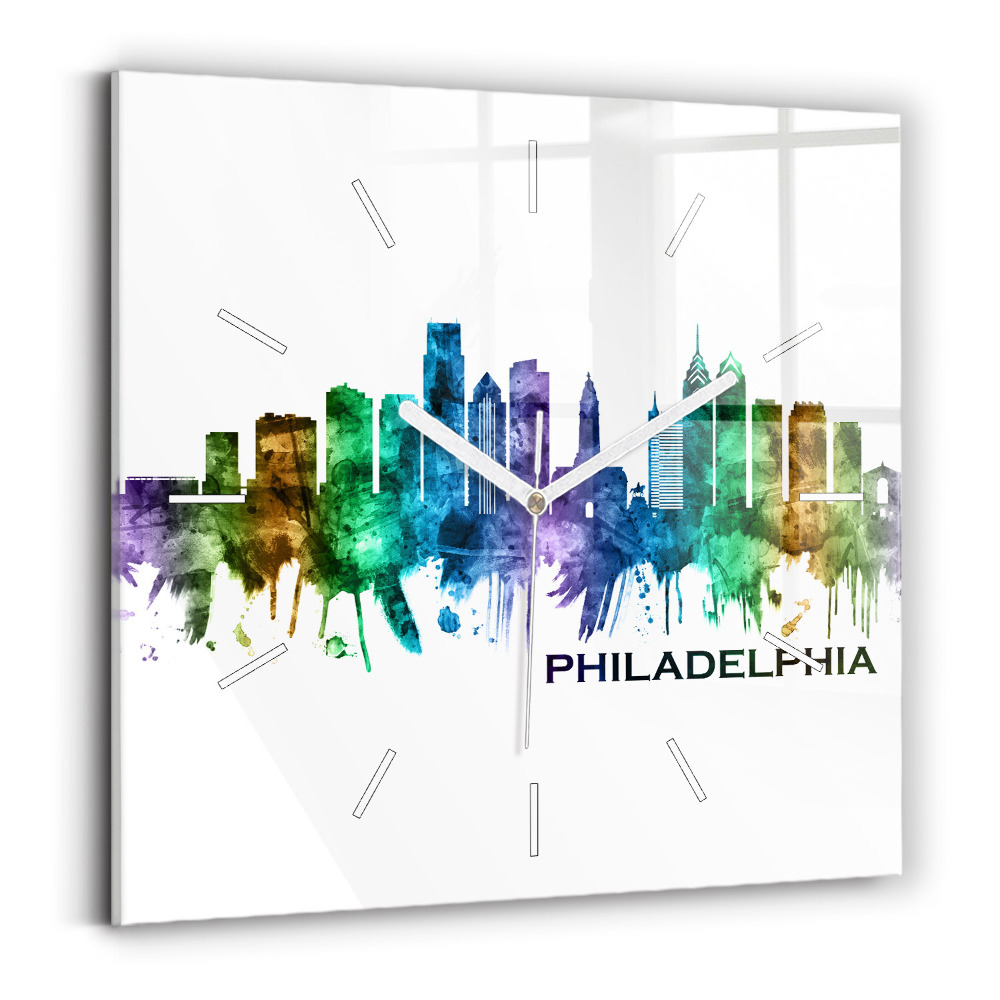 Zegar szklany kwadratowy Kolorowa Philadelphia