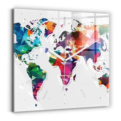 Zegar szklany kwadratowy Mapa świata trójkąty