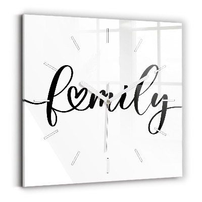 Zegar kwadratowy Napis Family i serce