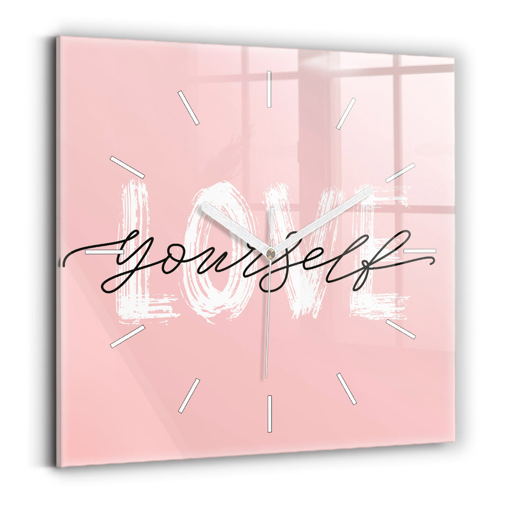 Zegar ścienny kwadratowy Napis Love yourself