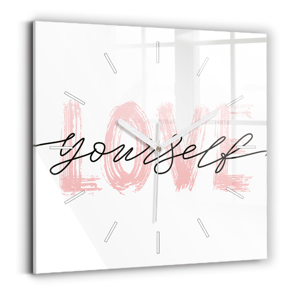 Zegar ścienny kwadratowy Napis Love yourself