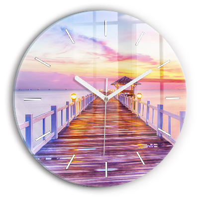 Zegar okrągły Most w porcie wieczorem