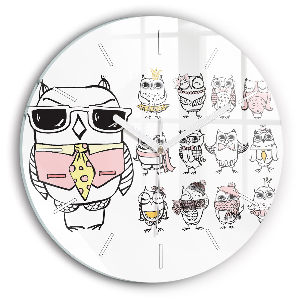 Dekoracyjny zegar ścienny Plakat vintage z sowami