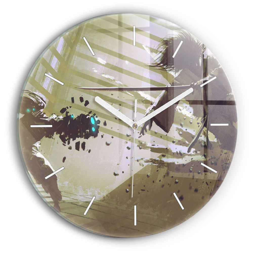 Dekoracyjny zegar ścienny Walka robota i samuraja