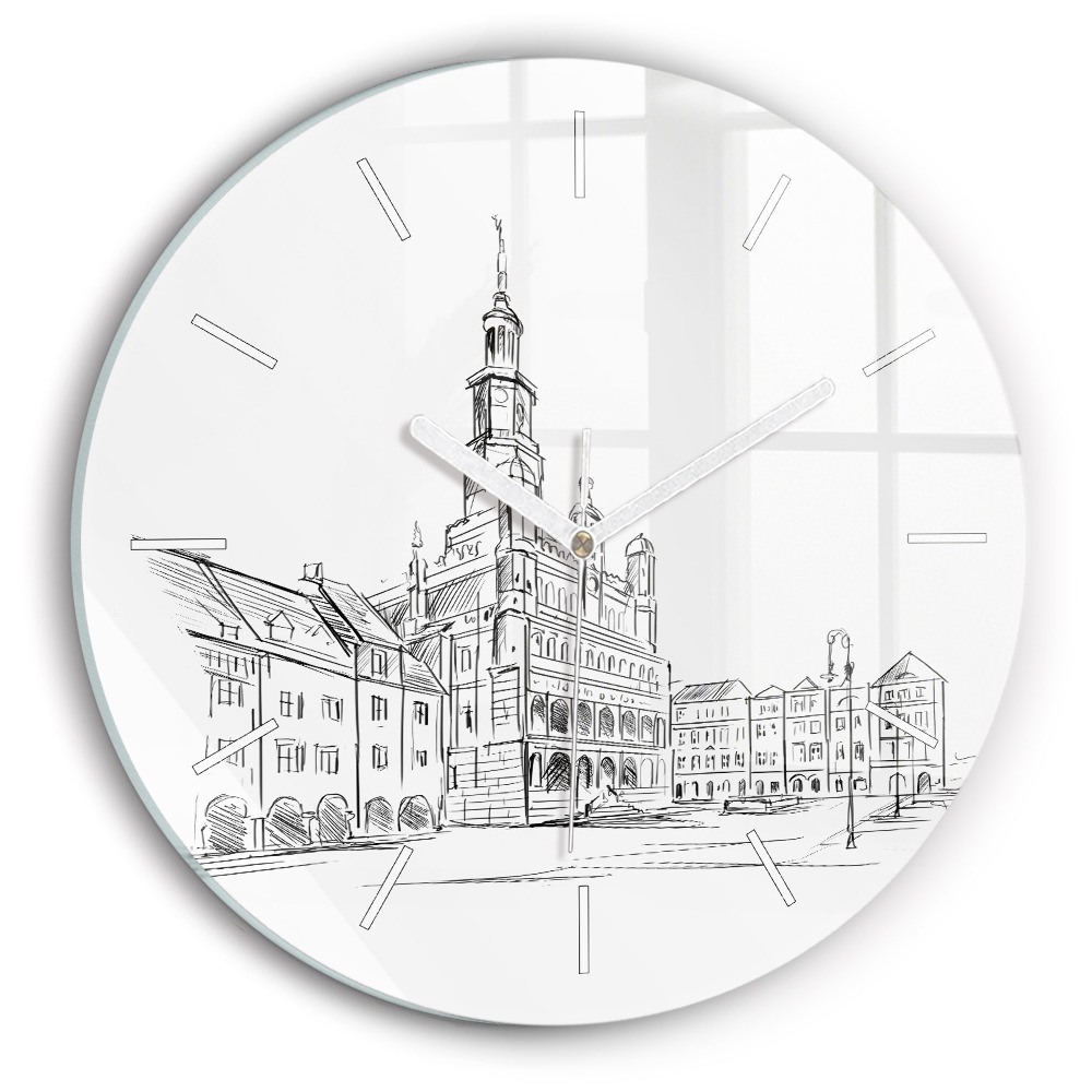 Dekoracyjny zegar ścienny Szkic starego miasta Poznań