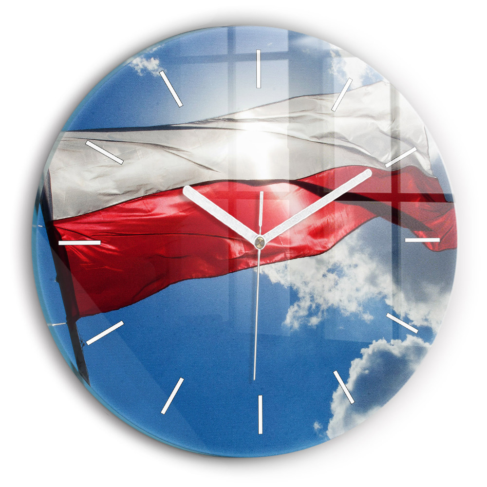 Zegar z nadrukiem Flaga Polski na tle nieba