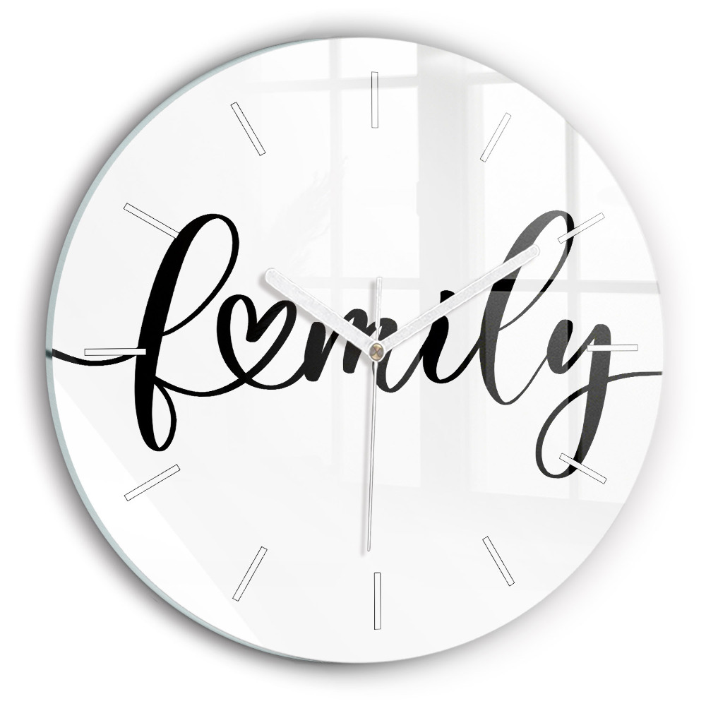 Dekoracyjny zegar ścienny Napis Family i serce