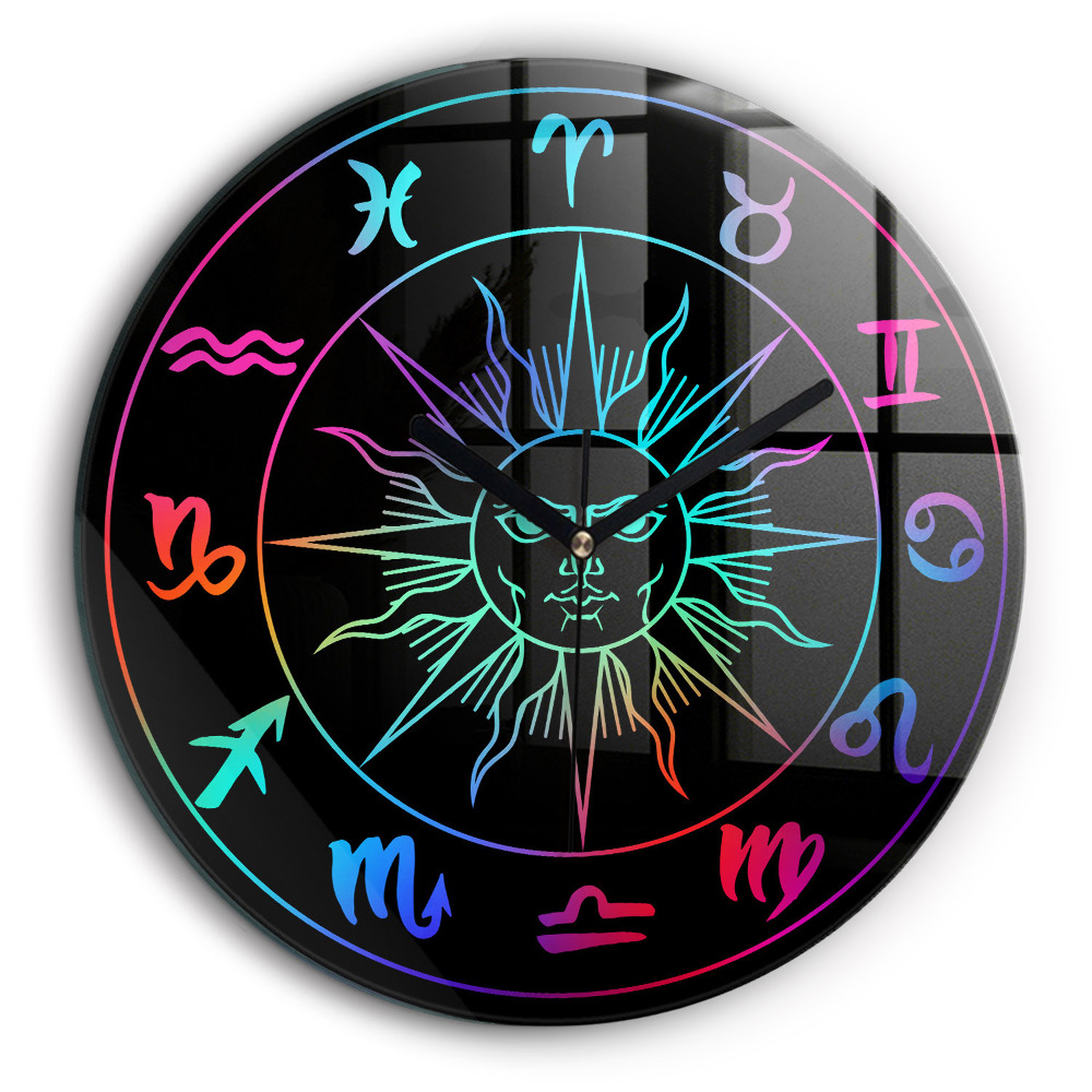 Zegar szklany fi60 Kolorowe symbole zodiaku